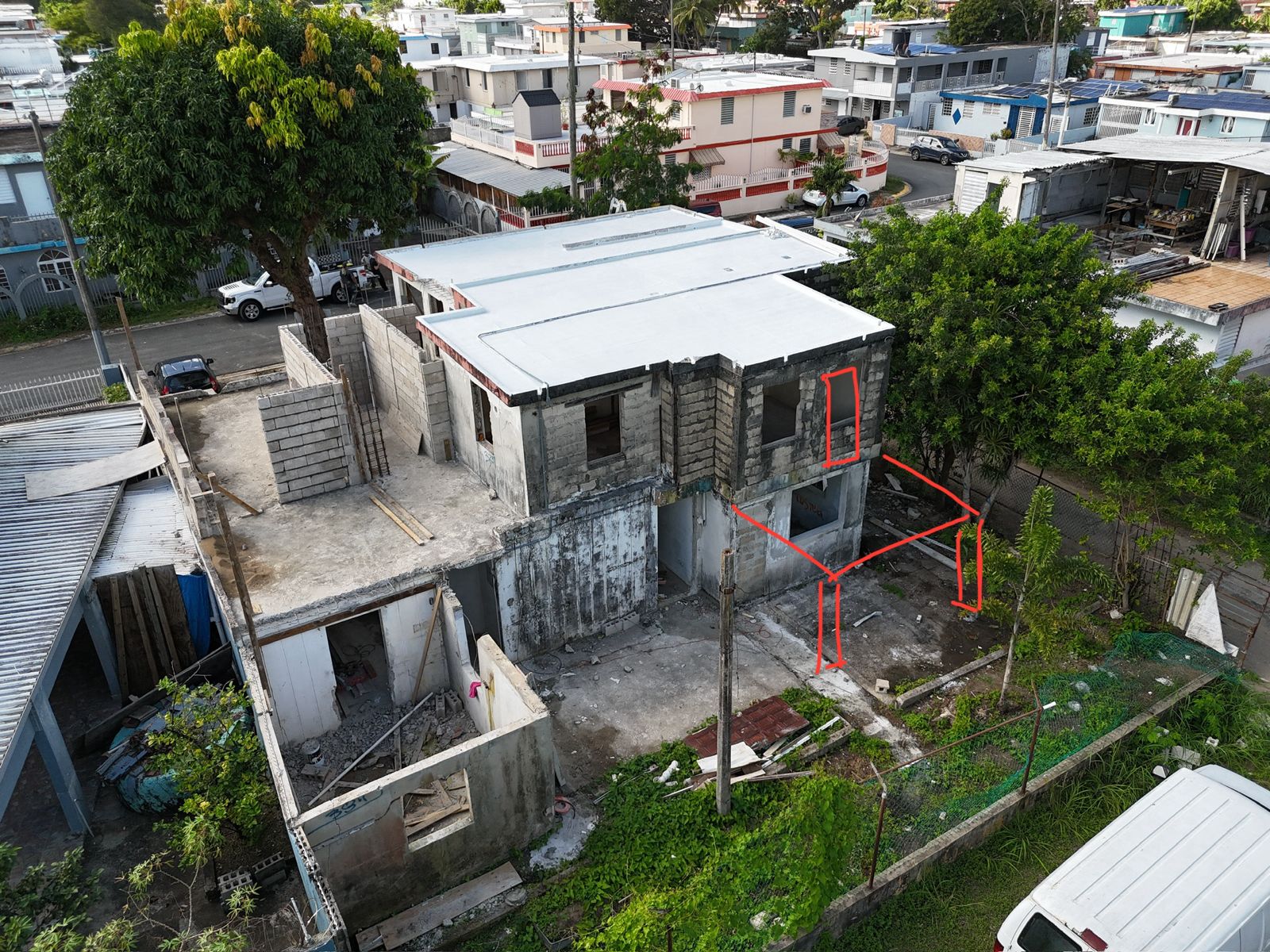 Backyard after clean up with sketch of apartment 4 deck patio